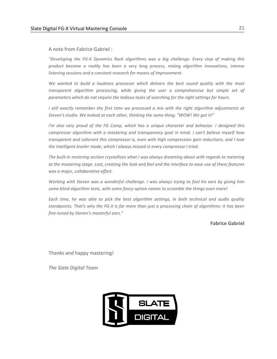 Slate Digital FG-X Virtual Mastering Processor User Manual | Page 21 / 21