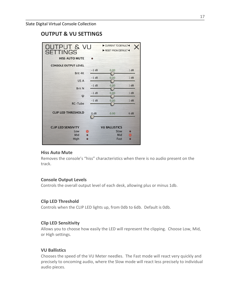 Output & vu settings | Slate Digital The Virtual Console Collection User Manual | Page 17 / 23