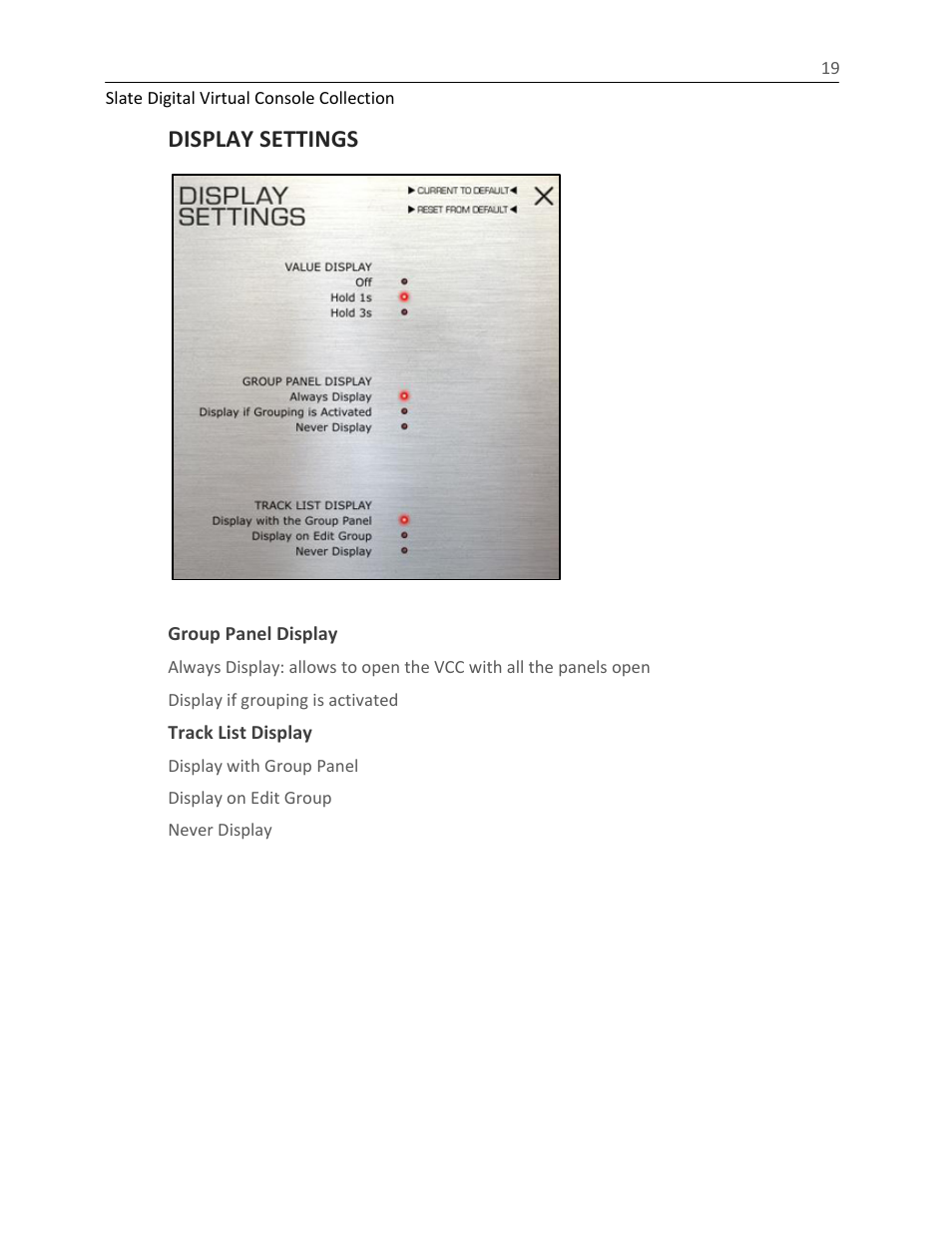 Display settings | Slate Digital The Virtual Console Collection User Manual | Page 19 / 23