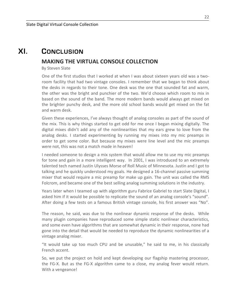 Xi. c, Onclusion, Making the virtual console collection | Slate Digital The Virtual Console Collection User Manual | Page 22 / 23