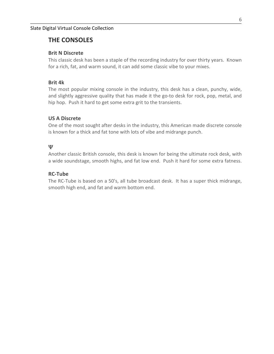 The consoles | Slate Digital The Virtual Console Collection User Manual | Page 6 / 23