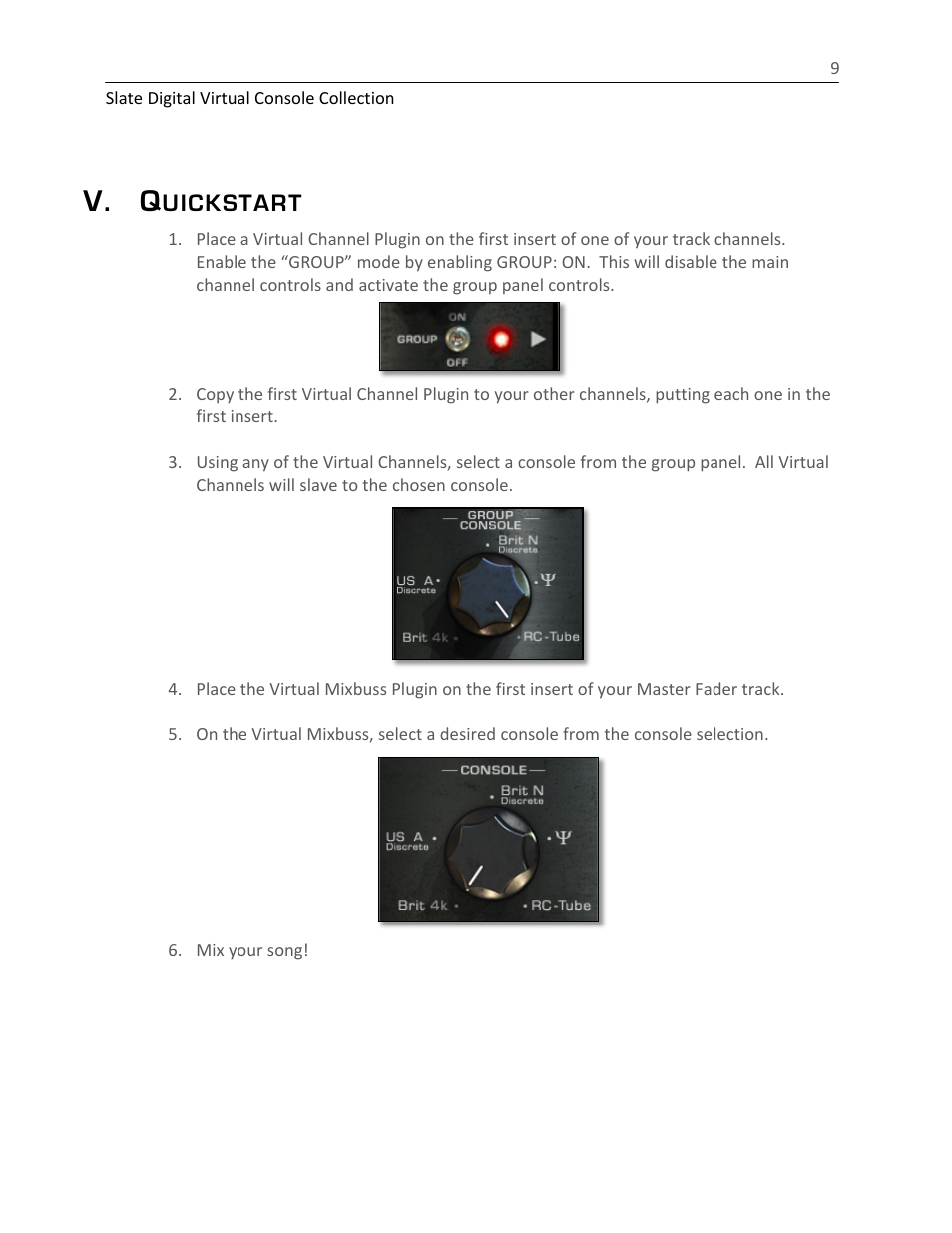 V. q, Uickstart | Slate Digital The Virtual Console Collection User Manual | Page 9 / 23