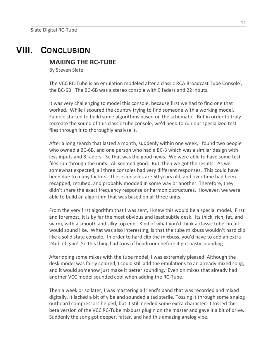 Viii. c, Onclusion, Making | Rc-­‐tube | Slate Digital RC-Tube User Manual | Page 11 / 12