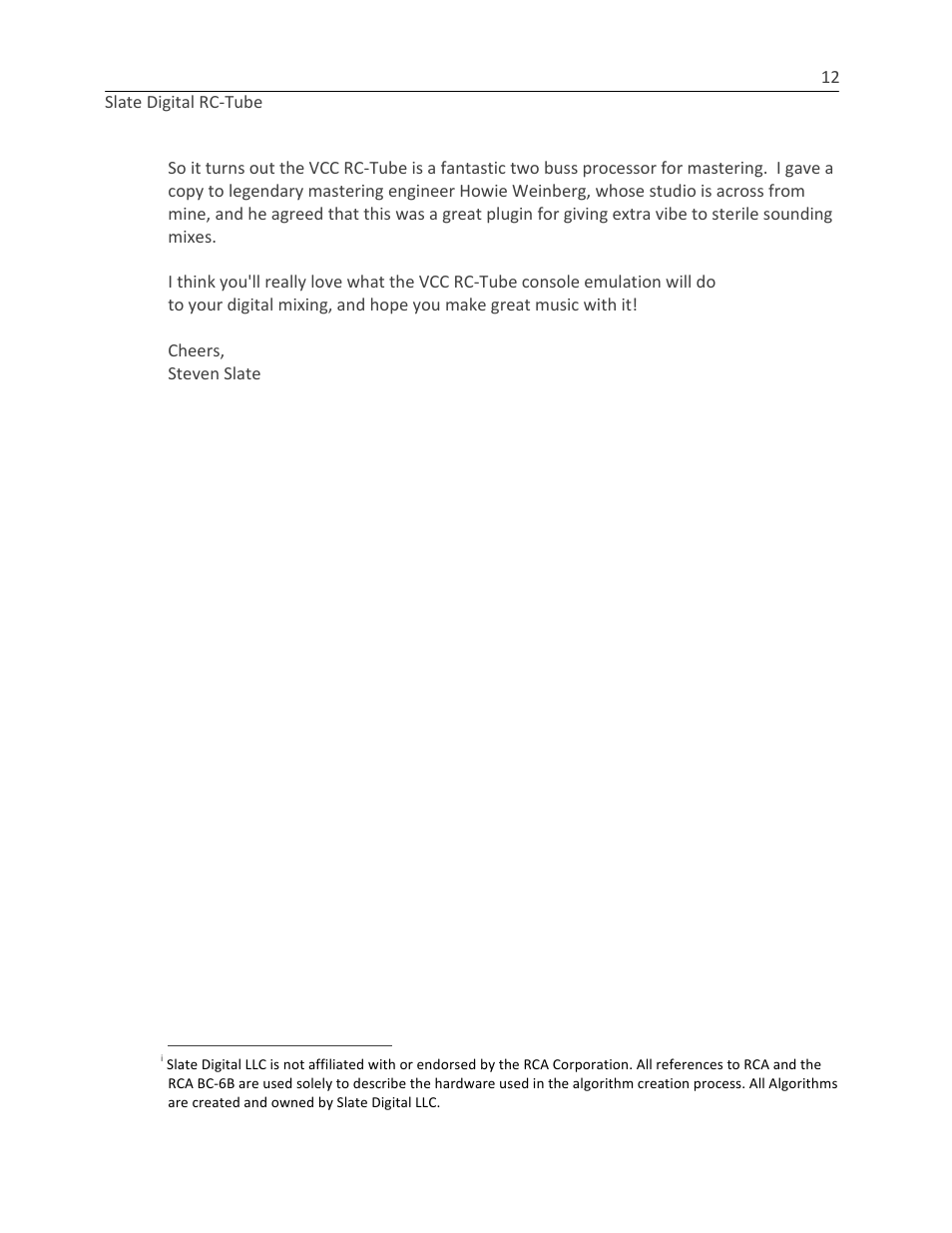 Slate Digital RC-Tube User Manual | Page 12 / 12