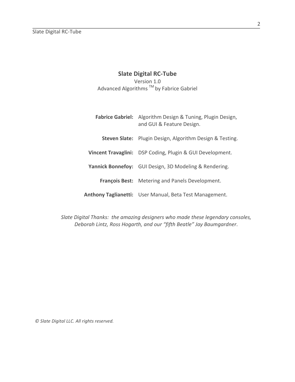 Slate Digital RC-Tube User Manual | Page 2 / 12