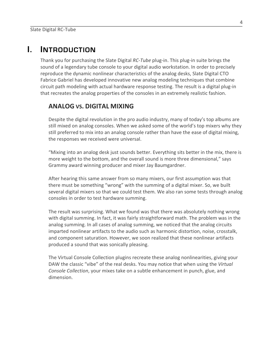 I. i, Ntroduction, Analog | Digital, Mixing | Slate Digital RC-Tube User Manual | Page 4 / 12