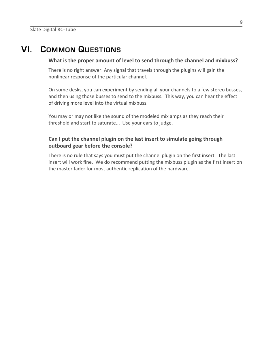 Vi. c, Ommon, Uestions | Slate Digital RC-Tube User Manual | Page 9 / 12