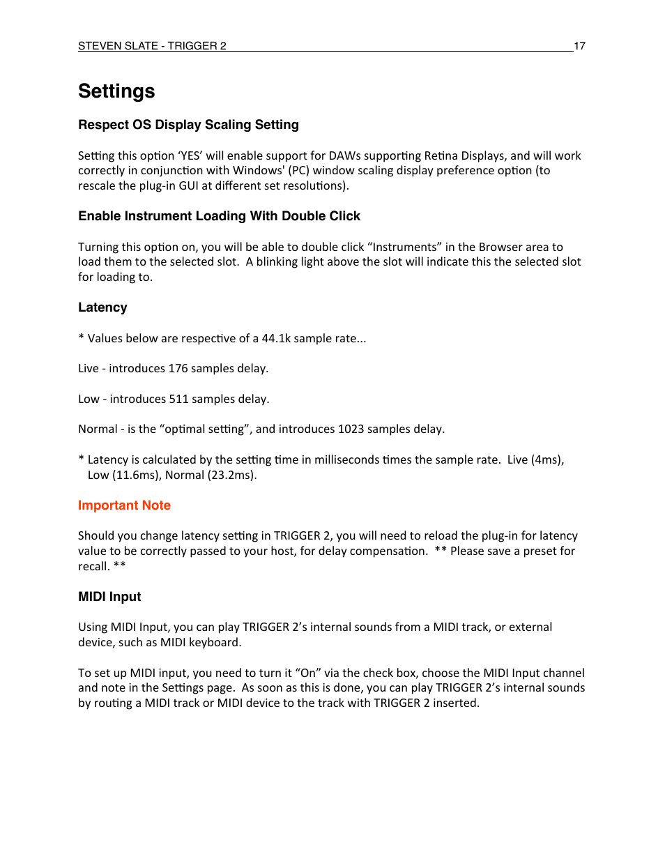 Settings | Slate Digital Trigger Advanced Drum Replacer User Manual | Page 17 / 19
