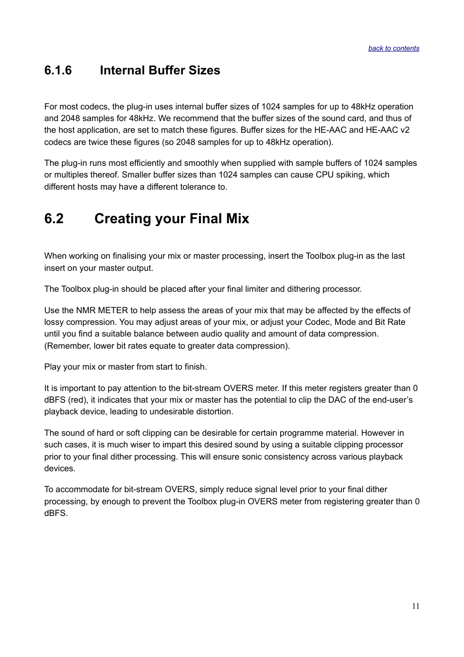 6 internal buffer sizes, 2 creating your final mix | Sonnox Fraunhofer Codec Toolbox User Manual | Page 13 / 45