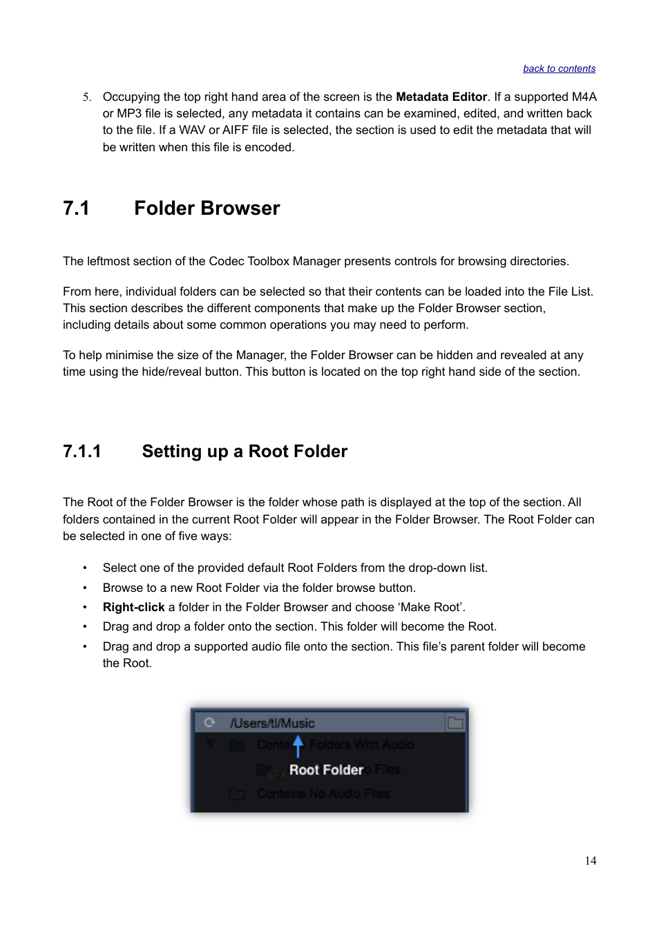1 folder browser, 1 setting up a root folder | Sonnox Fraunhofer Codec Toolbox User Manual | Page 16 / 45