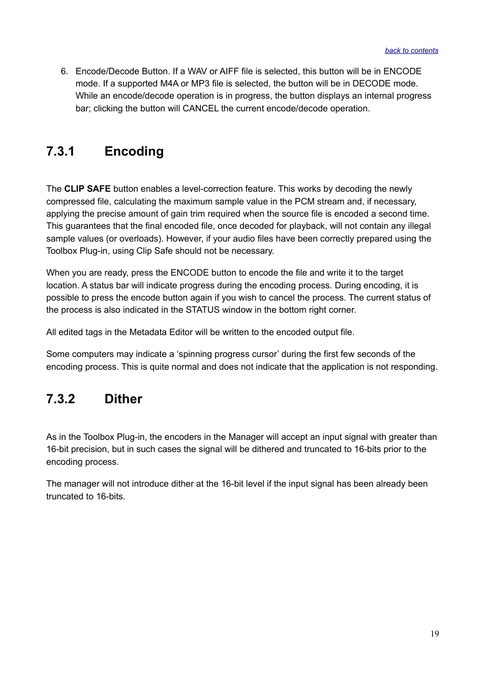 1 encoding, 2 dither, 1 encoding 7.3.2 dither | Sonnox Fraunhofer Codec Toolbox User Manual | Page 21 / 45