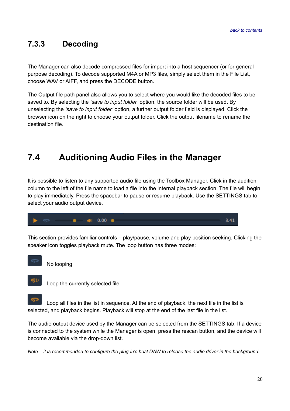 3 decoding, 4 auditioning audio files in the manager | Sonnox Fraunhofer Codec Toolbox User Manual | Page 22 / 45