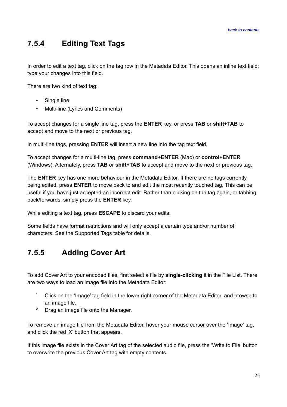 4 editing text tags, 5 adding cover art, 4 editing text tags 7.5.5 adding cover art | Sonnox Fraunhofer Codec Toolbox User Manual | Page 27 / 45