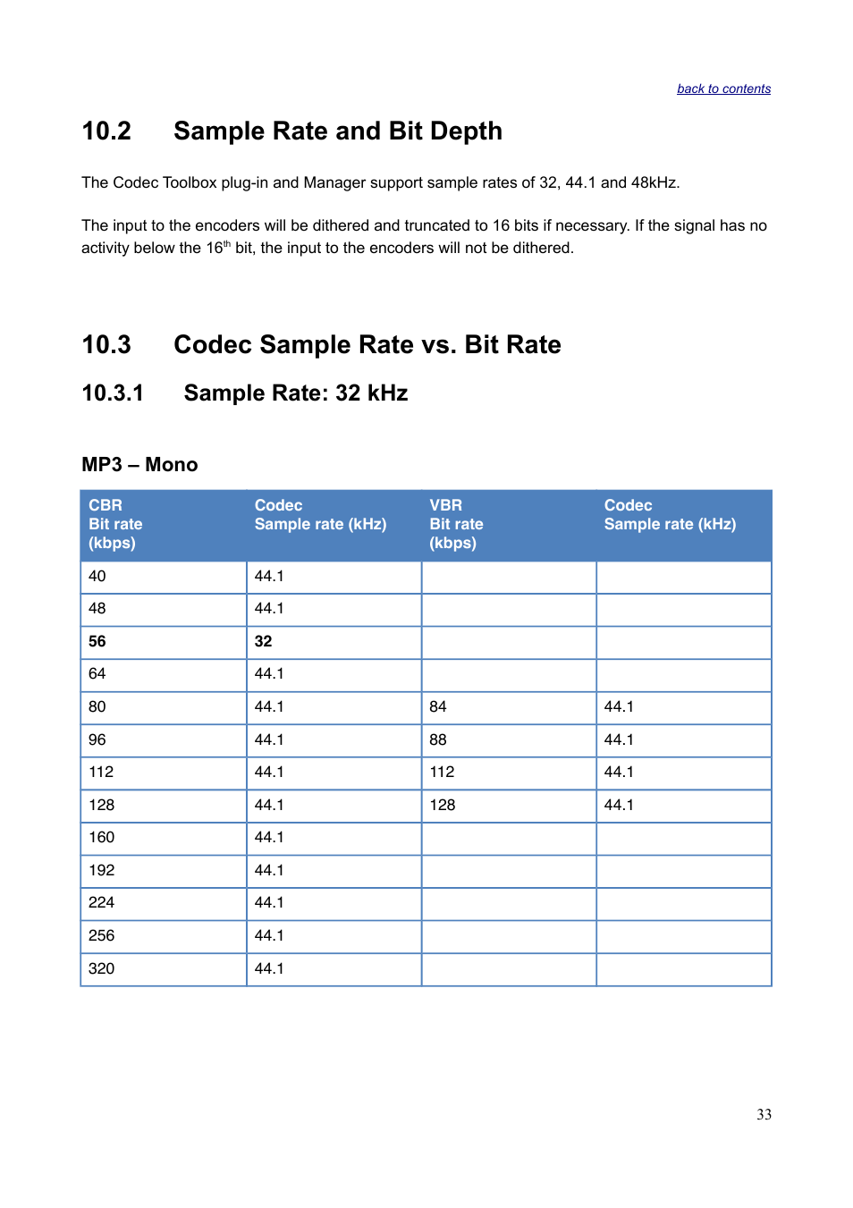 2 sample rate and bit depth, 3 codec sample rate vs. bit rate, 1 sample rate: 32 khz | Mp3 – mono | Sonnox Fraunhofer Codec Toolbox User Manual | Page 35 / 45