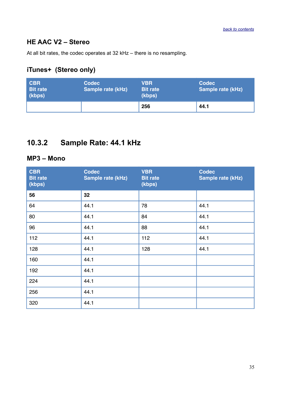 2 sample rate: 44.1 khz, He aac v2 – stereo, Itunes+ (stereo only) | Mp3 – mono | Sonnox Fraunhofer Codec Toolbox User Manual | Page 37 / 45