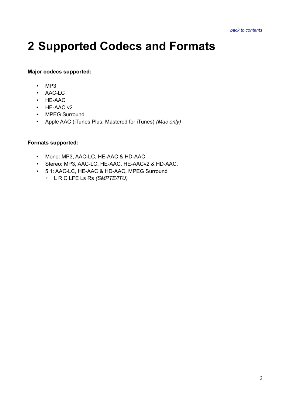 2 supported codecs and formats | Sonnox Fraunhofer Codec Toolbox User Manual | Page 4 / 45