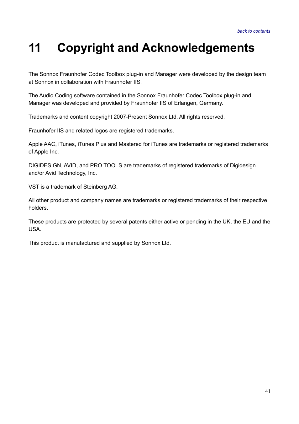 11 copyright and acknowledgements | Sonnox Fraunhofer Codec Toolbox User Manual | Page 43 / 45