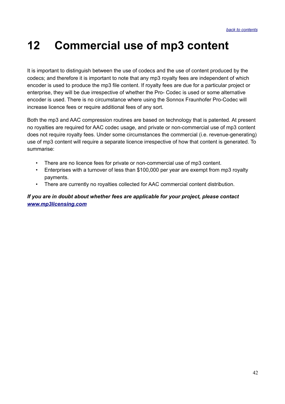 12 commercial use of mp3 content | Sonnox Fraunhofer Codec Toolbox User Manual | Page 44 / 45