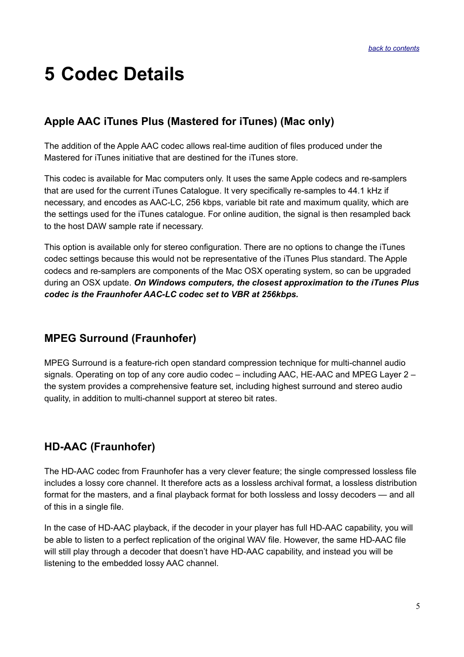 5 codec details | Sonnox Fraunhofer Codec Toolbox User Manual | Page 7 / 45