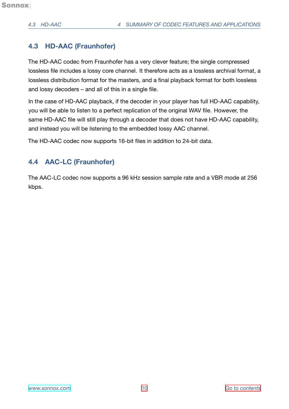 Hd-aac, Aac-lc, 3 hd-aac | 4 aac-lc | Sonnox Fraunhofer Pro-Codec User Manual | Page 10 / 89