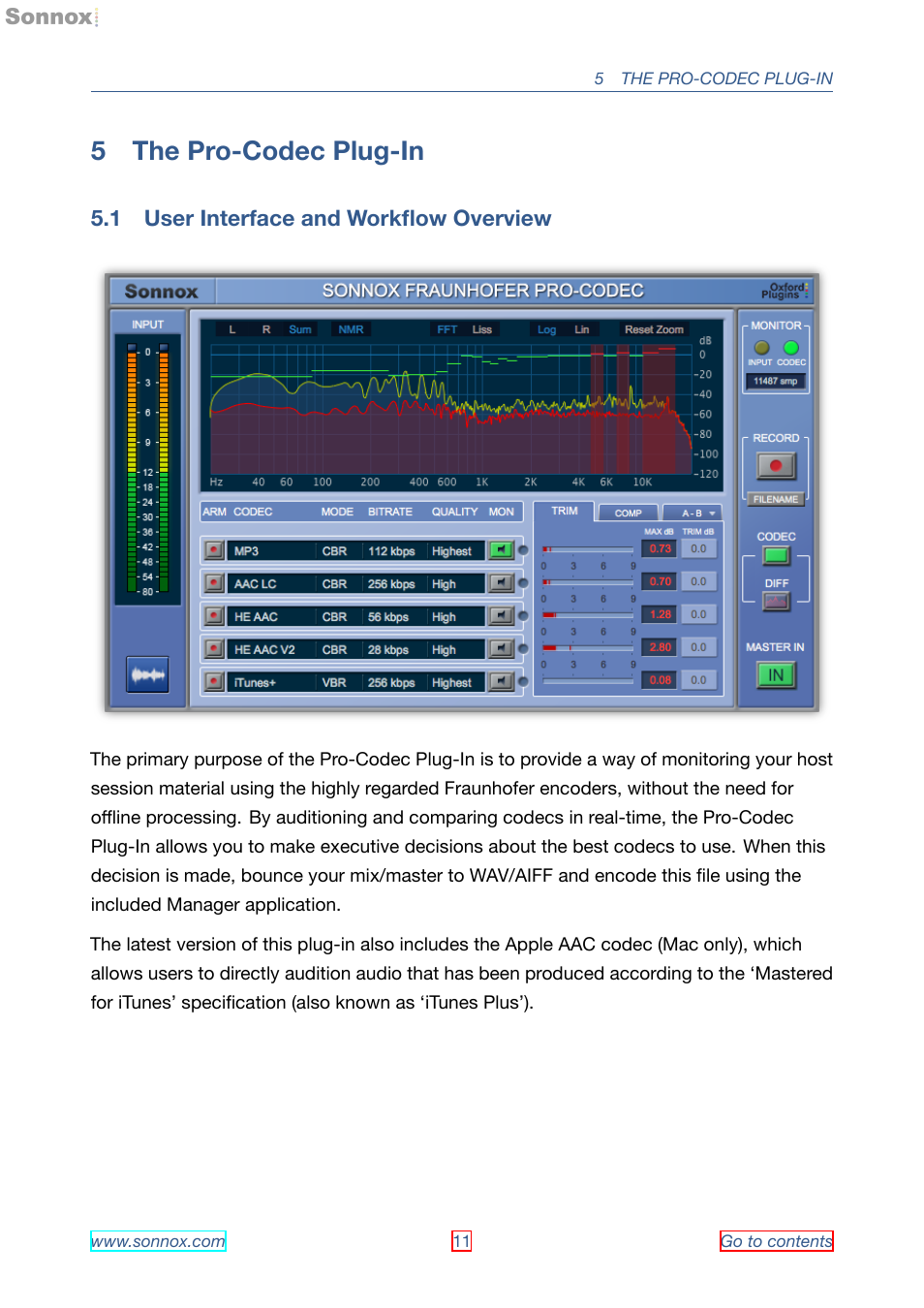 The pro-codec plug-in, User interface and workflow overview, 5 the pro-codec plug-in | 1 user interface and workﬂow overview | Sonnox Fraunhofer Pro-Codec User Manual | Page 11 / 89