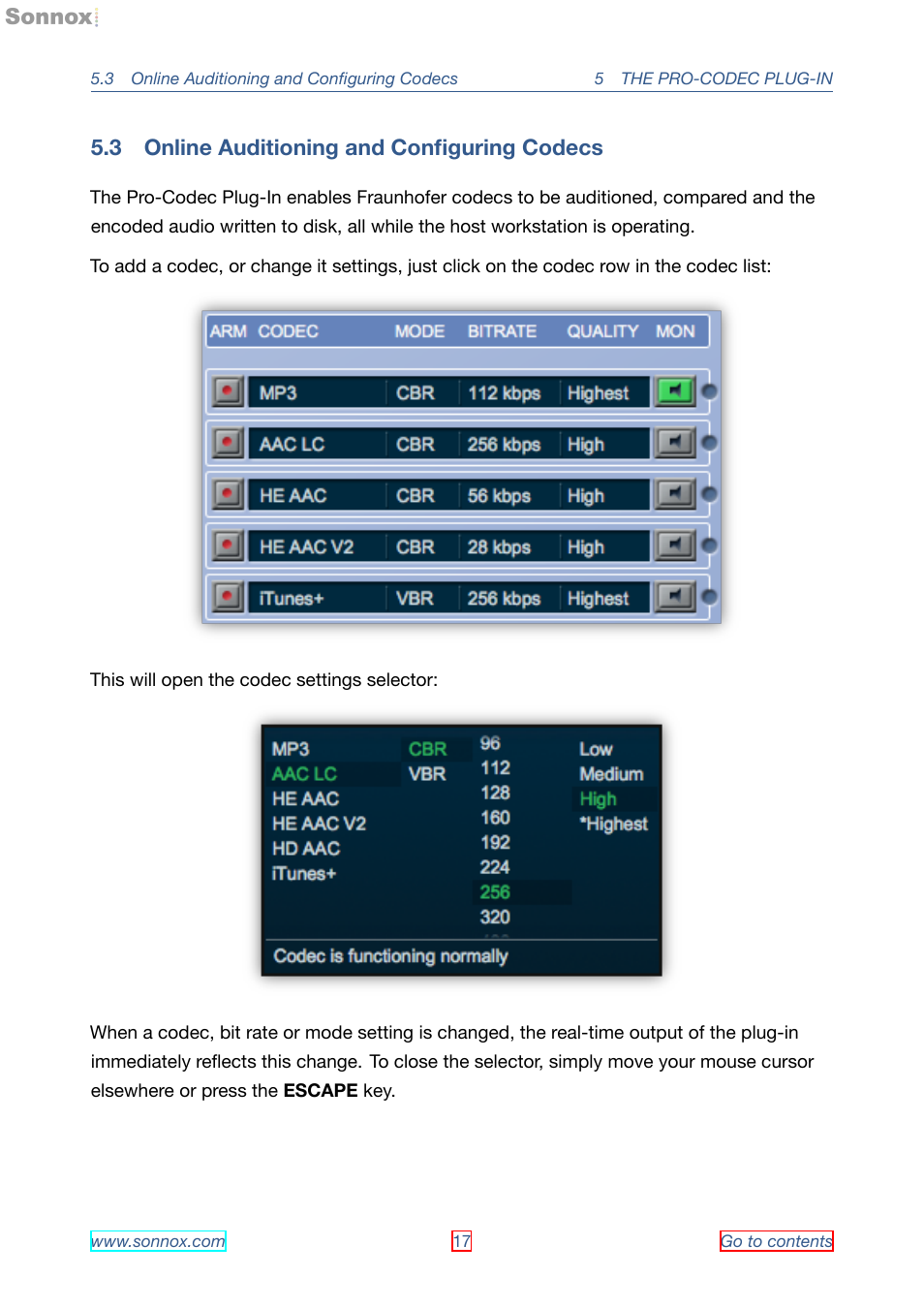 Online auditioning and configuring codecs, 3 online auditioning and conﬁguring codecs | Sonnox Fraunhofer Pro-Codec User Manual | Page 17 / 89