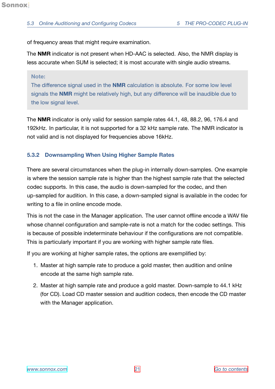 Downsampling when using higher sample rates, 2 downsampling when using higher sample rates | Sonnox Fraunhofer Pro-Codec User Manual | Page 21 / 89