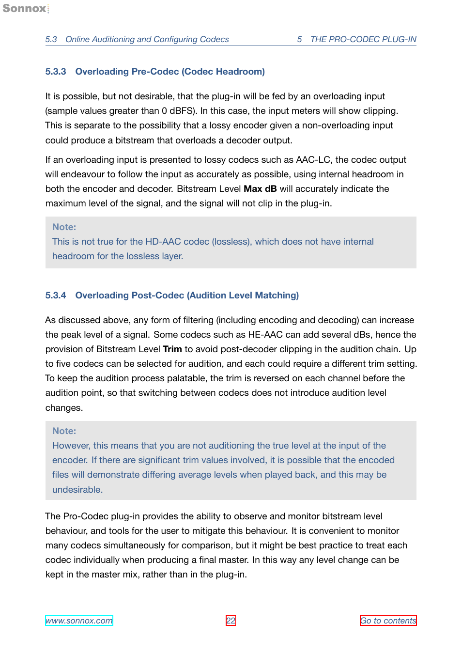 Overloading pre-codec (codec headroom), Overloading post-codec (audition level matching), 3 overloading pre-codec (codec headroom) | 4 overloading post-codec (audition level matching) | Sonnox Fraunhofer Pro-Codec User Manual | Page 22 / 89