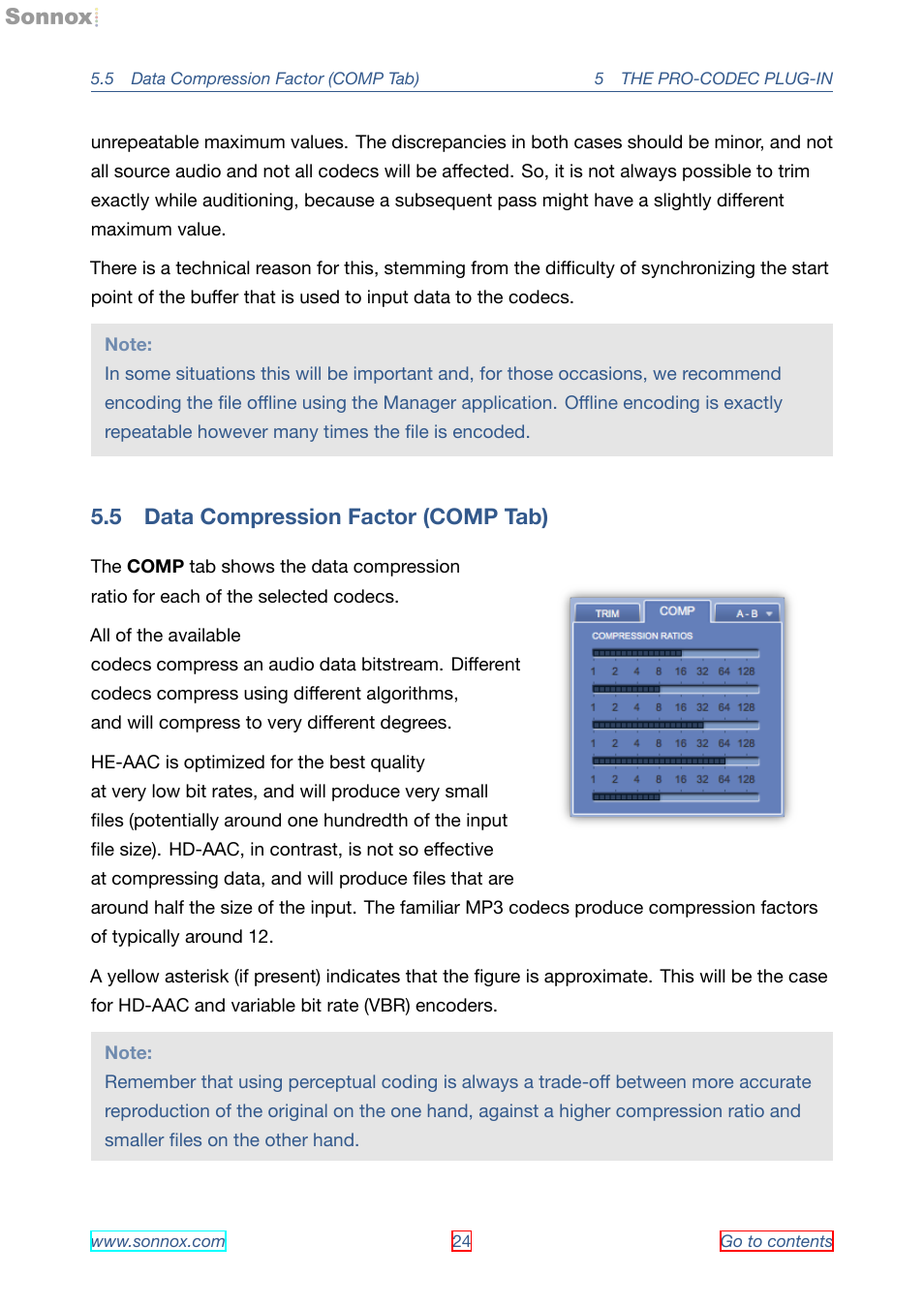 Data compression factor (comp tab), 5 data compression factor (comp tab) | Sonnox Fraunhofer Pro-Codec User Manual | Page 24 / 89