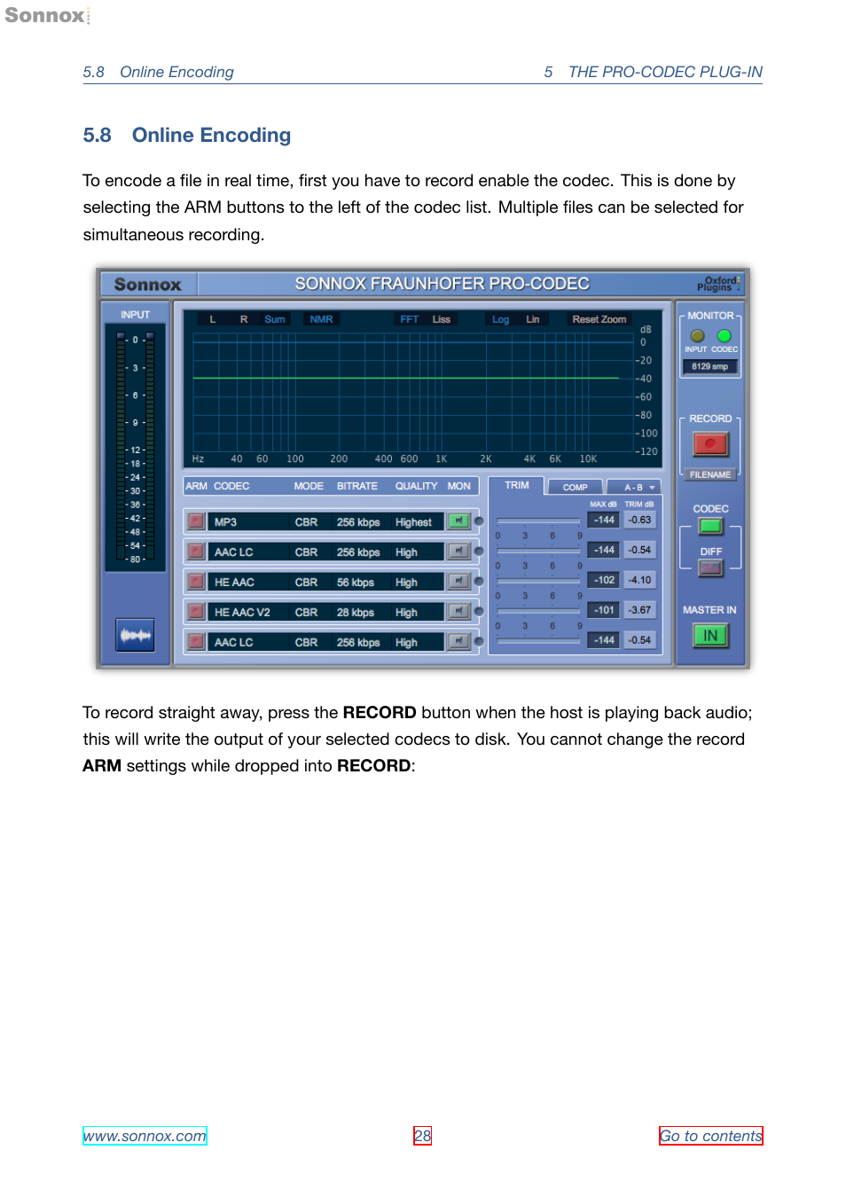Online encoding, 8 online encoding | Sonnox Fraunhofer Pro-Codec User Manual | Page 28 / 89