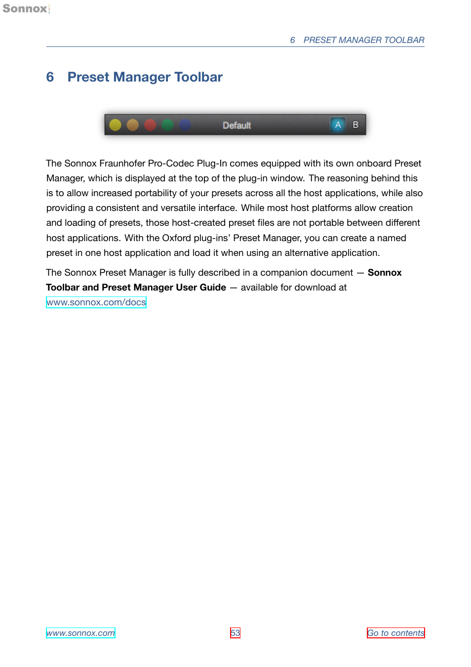 Preset manager toolbar, 6 preset manager toolbar | Sonnox Fraunhofer Pro-Codec User Manual | Page 53 / 89