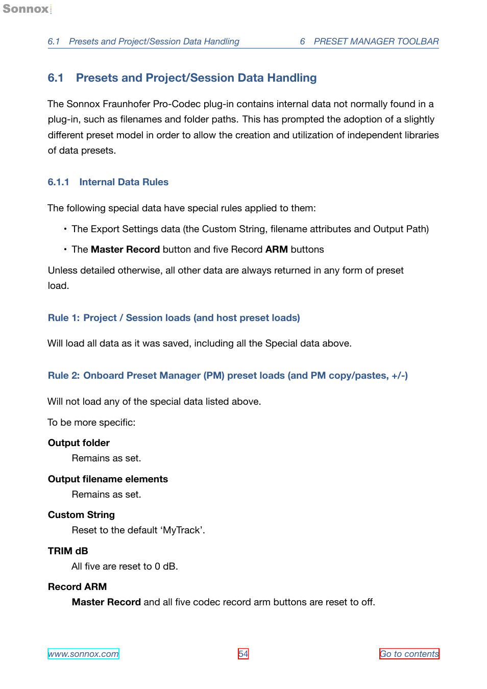 Presets and project/session data handling, Internal data rules, 1 presets and project/session data handling | 1 internal data rules | Sonnox Fraunhofer Pro-Codec User Manual | Page 54 / 89