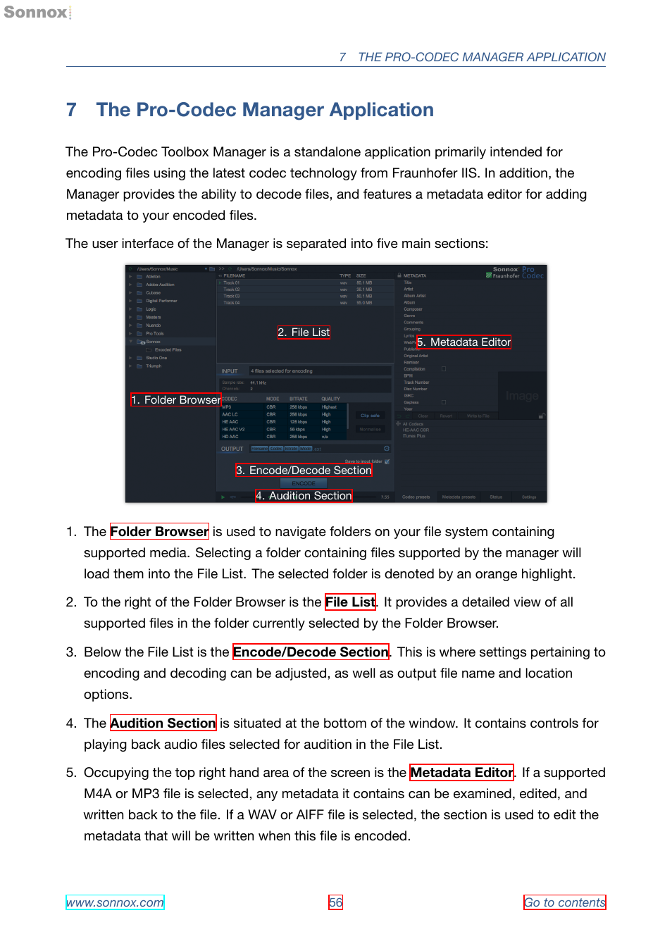 The pro-codec manager application, 7 the pro-codec manager application | Sonnox Fraunhofer Pro-Codec User Manual | Page 56 / 89