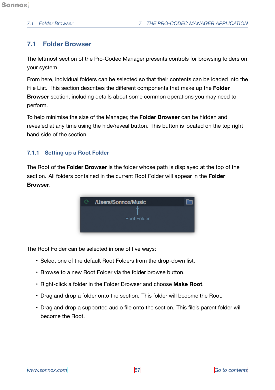 Folder browser, Setting up a root folder, 1 folder browser | 1 setting up a root folder | Sonnox Fraunhofer Pro-Codec User Manual | Page 57 / 89