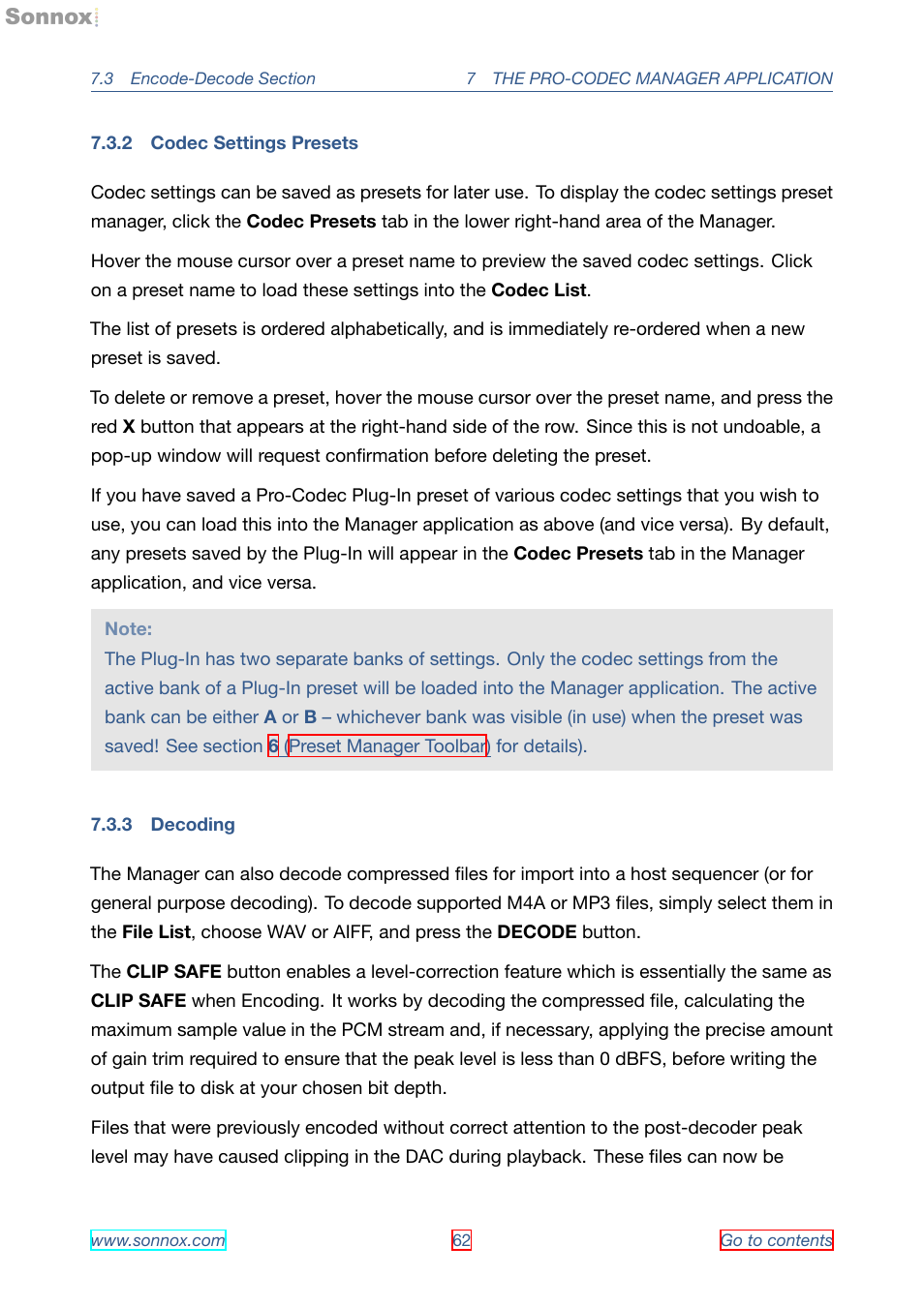 Codec settings presets, Decoding, 2 codec settings presets | 3 decoding | Sonnox Fraunhofer Pro-Codec User Manual | Page 62 / 89