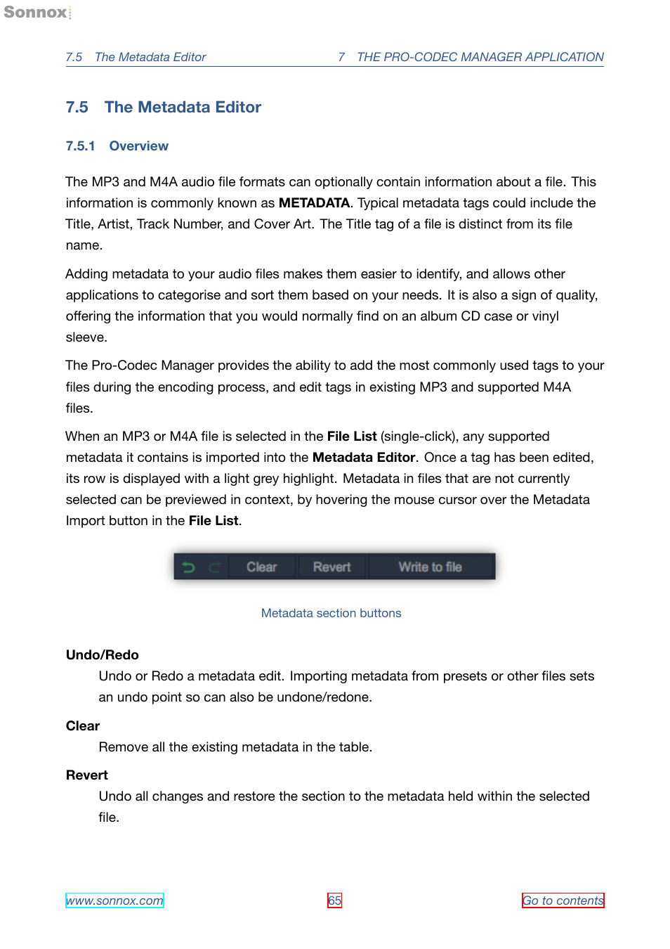 The metadata editor, Overview, 5 the metadata editor | 1 overview, Metadata editor | Sonnox Fraunhofer Pro-Codec User Manual | Page 65 / 89