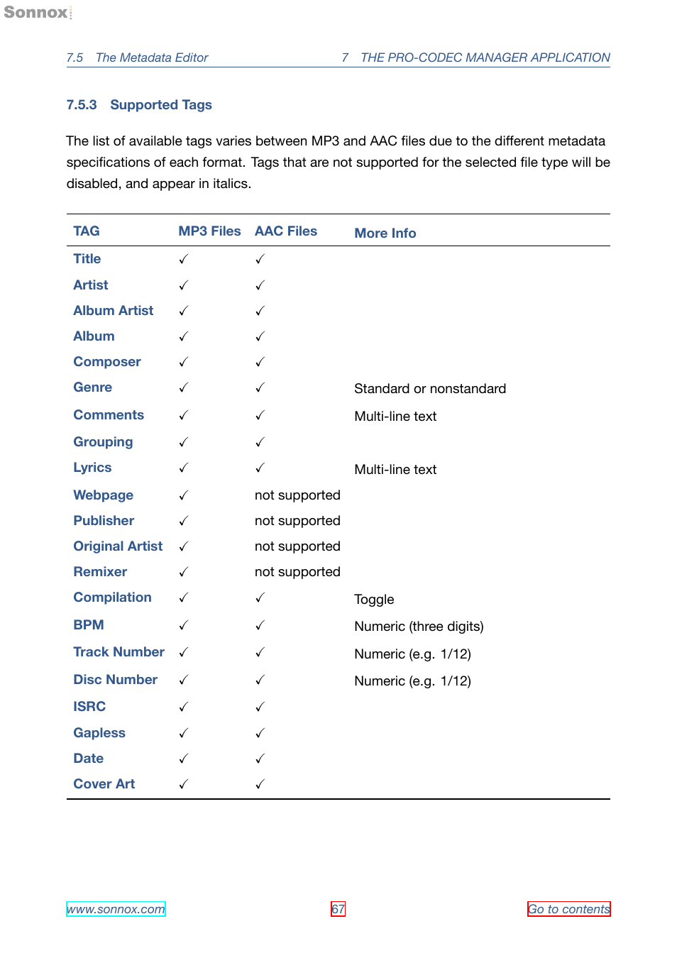 Supported tags, 3 supported tags, Supported tags) | Sonnox Fraunhofer Pro-Codec User Manual | Page 67 / 89