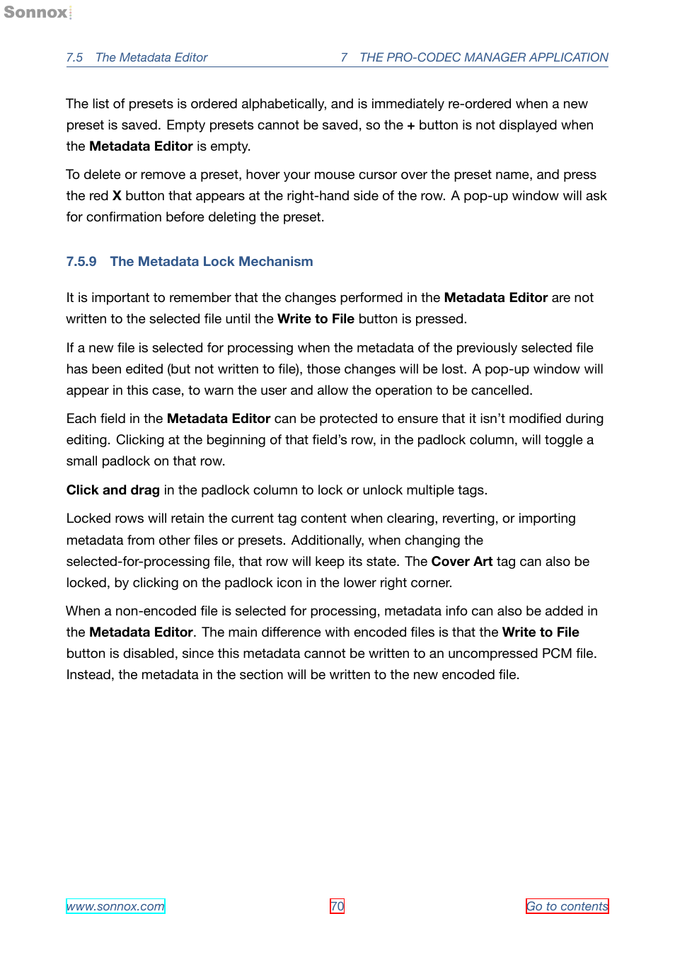 The metadata lock mechanism, 9 the metadata lock mechanism | Sonnox Fraunhofer Pro-Codec User Manual | Page 70 / 89