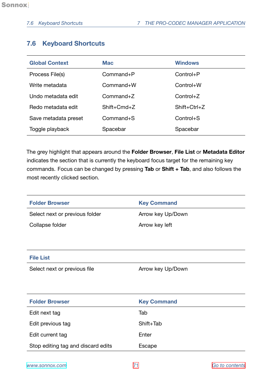 Keyboard shortcuts, 6 keyboard shortcuts | Sonnox Fraunhofer Pro-Codec User Manual | Page 71 / 89