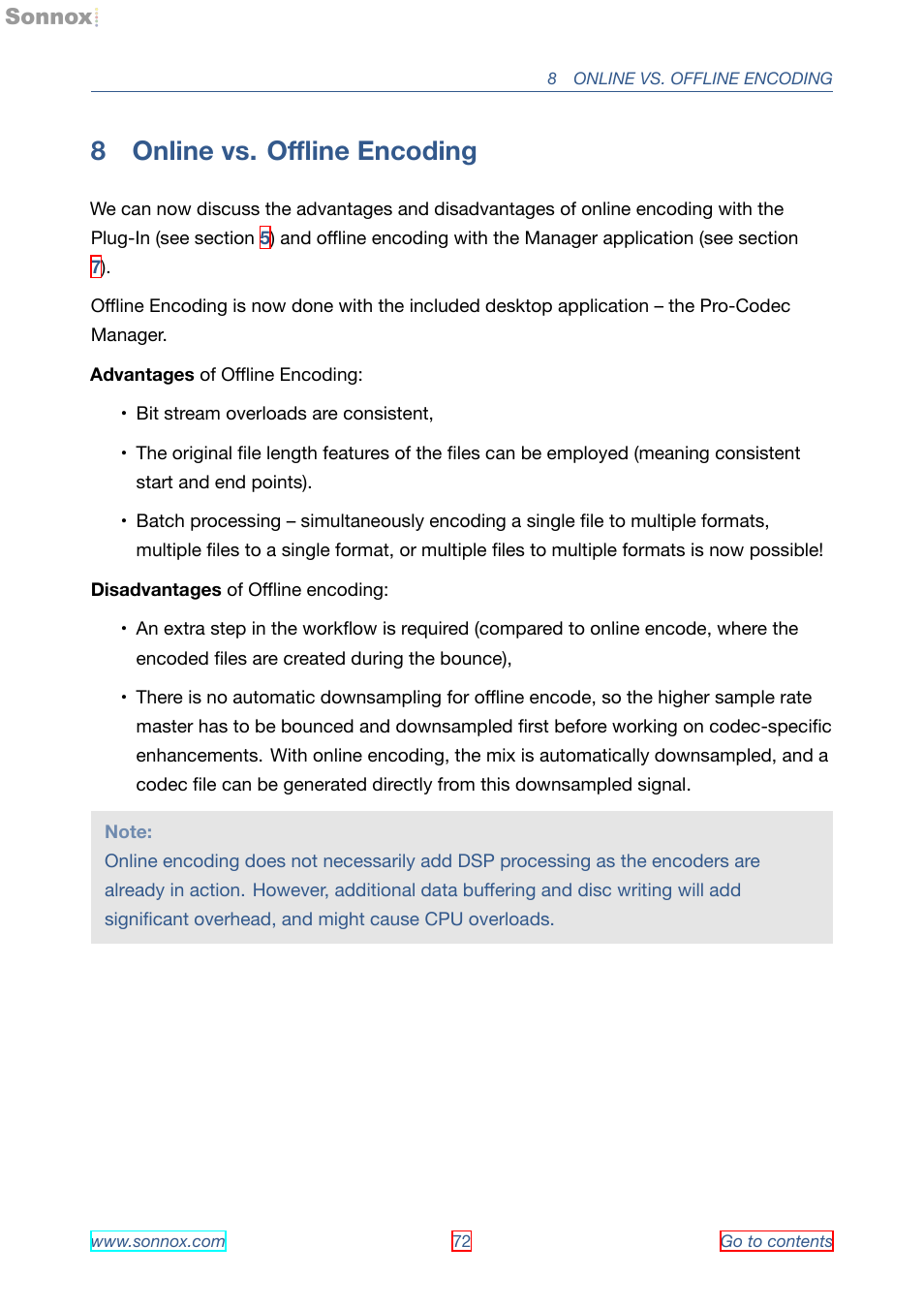 Online vs. offline encoding, 8 online vs. oﬄine encoding | Sonnox Fraunhofer Pro-Codec User Manual | Page 72 / 89