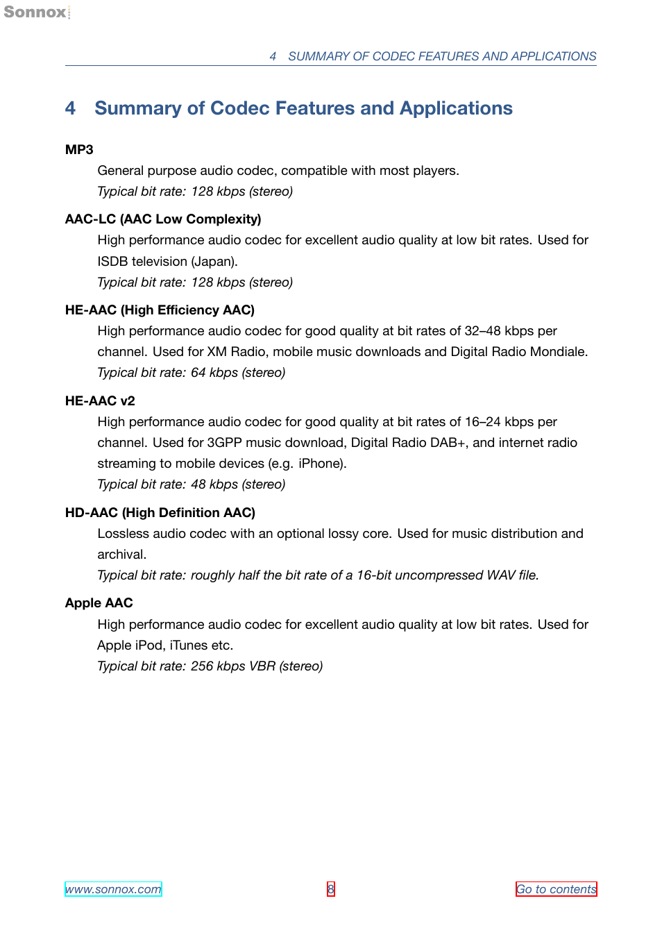Summary of codec features and applications, 4 summary of codec features and applications | Sonnox Fraunhofer Pro-Codec User Manual | Page 8 / 89
