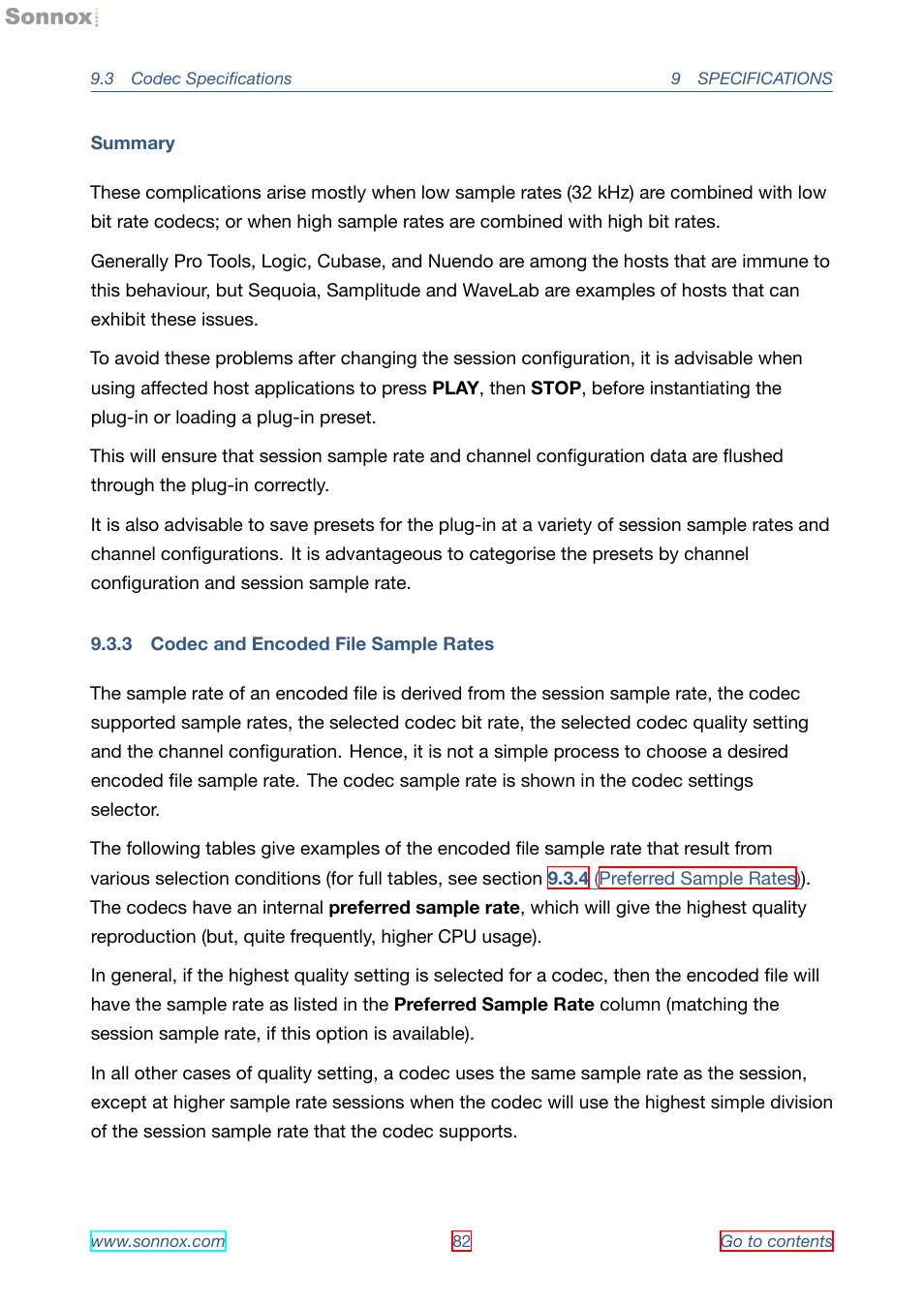 Codec and encoded file sample rates, 3 codec and encoded file sample rates | Sonnox Fraunhofer Pro-Codec User Manual | Page 82 / 89