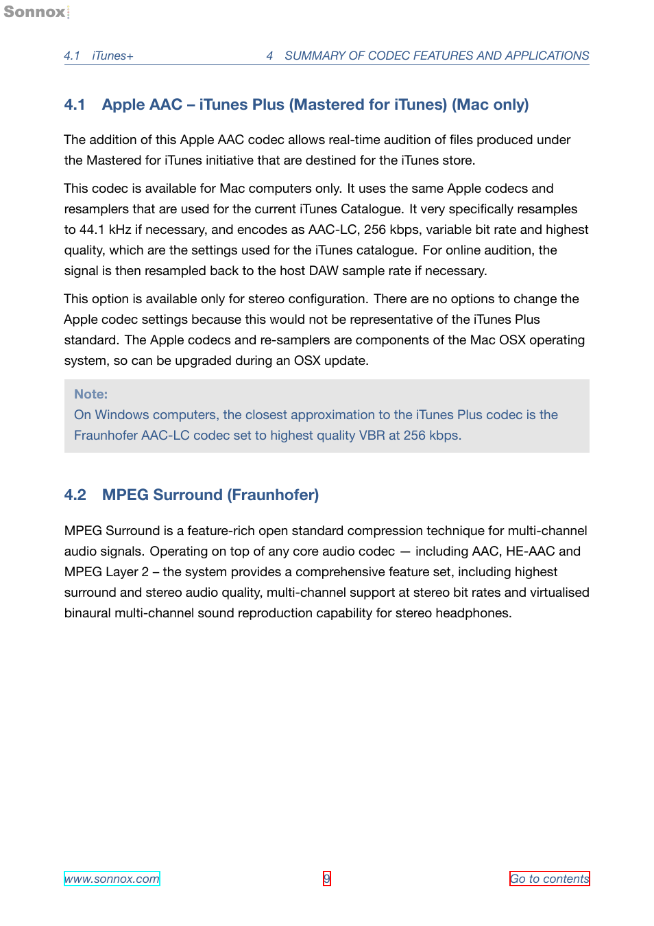 Itunes, Mpeg surround, 1 itunes | 2 mpeg surround | Sonnox Fraunhofer Pro-Codec User Manual | Page 9 / 89