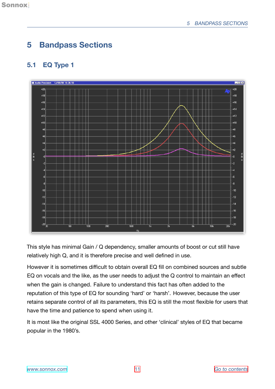 Bandpass sections, Eq type 1, 5 bandpass sections | 1 eq type 1 | Sonnox Oxford EQ including GML User Manual | Page 11 / 24