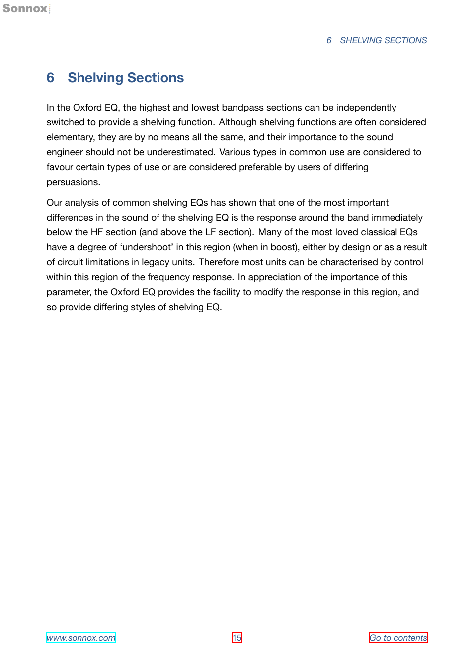 Shelving sections, 6 shelving sections | Sonnox Oxford EQ including GML User Manual | Page 15 / 24