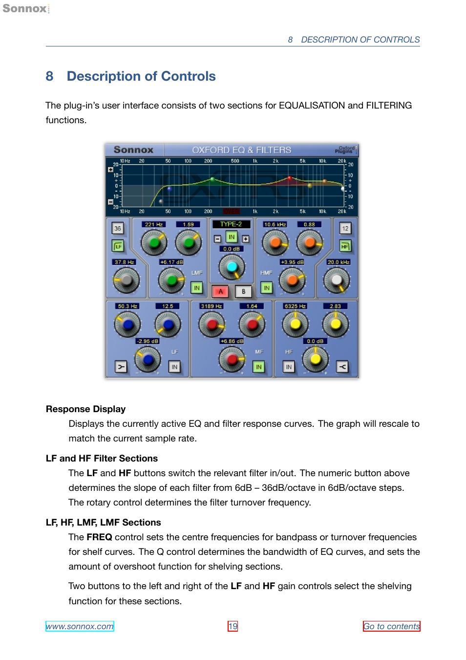 Description of controls, 8 description of controls | Sonnox Oxford EQ including GML User Manual | Page 19 / 24