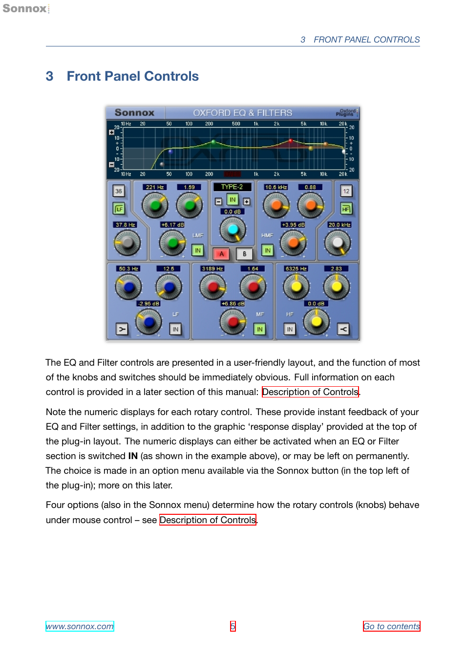 Front panel controls, 3 front panel controls | Sonnox Oxford EQ including GML User Manual | Page 5 / 24