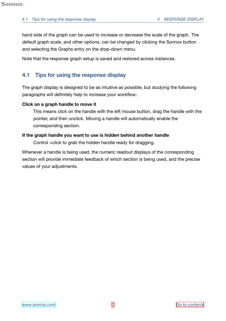 Tips for using the response display, 1 tips for using the response display | Sonnox Oxford EQ including GML User Manual | Page 7 / 24