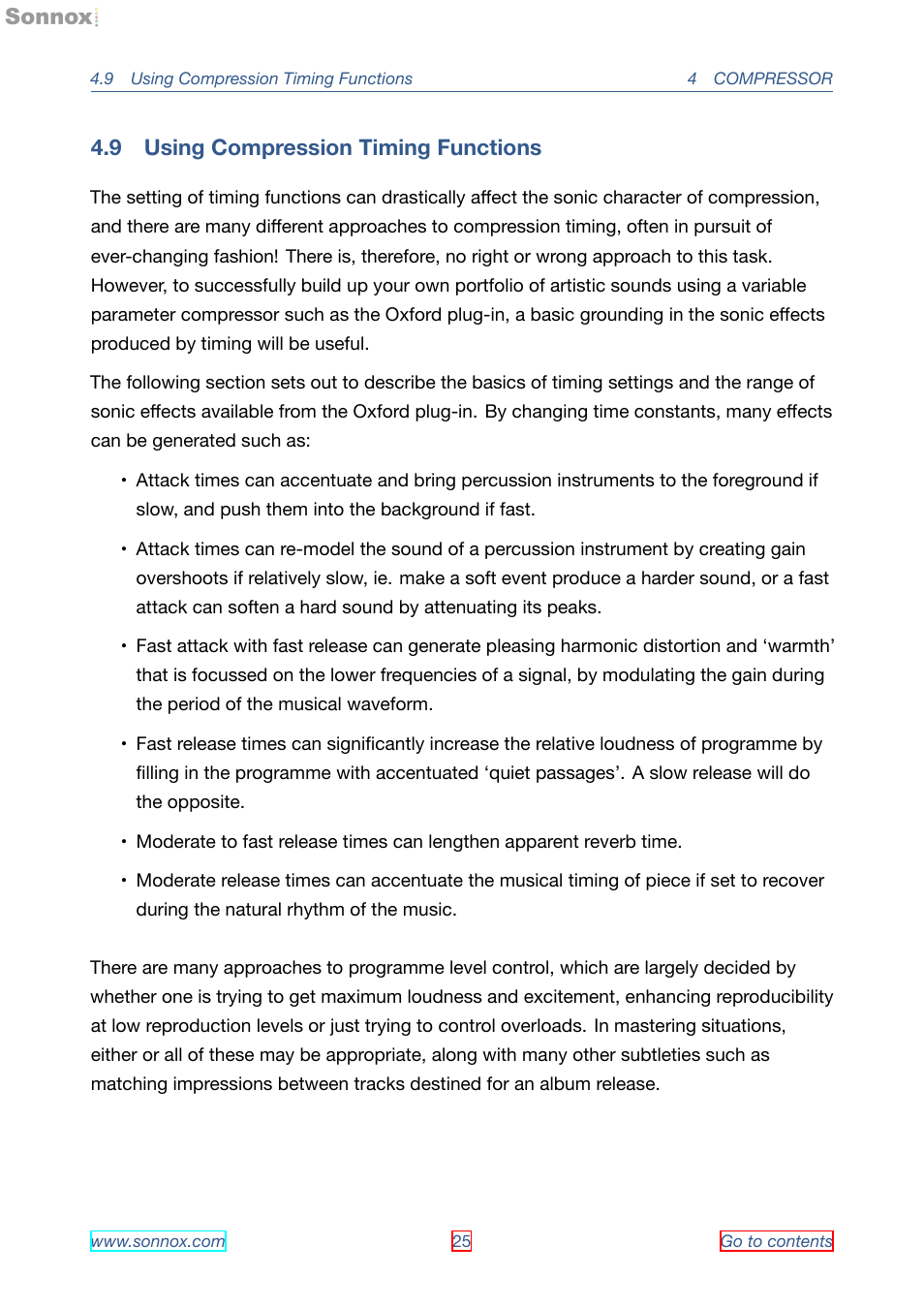 Using compression timing functions, 9 using compression timing functions | Sonnox Oxford Dynamics User Manual | Page 25 / 50