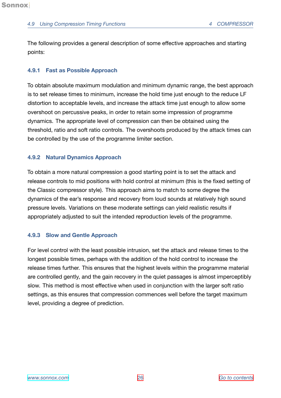 Fast as possible approach, Natural dynamics approach, Slow and gentle approach | 1 fast as possible approach, 2 natural dynamics approach, 3 slow and gentle approach | Sonnox Oxford Dynamics User Manual | Page 26 / 50